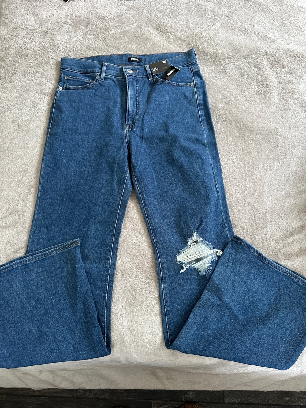 Women’s Distressed Blue Jeans - Classic Mid Wash